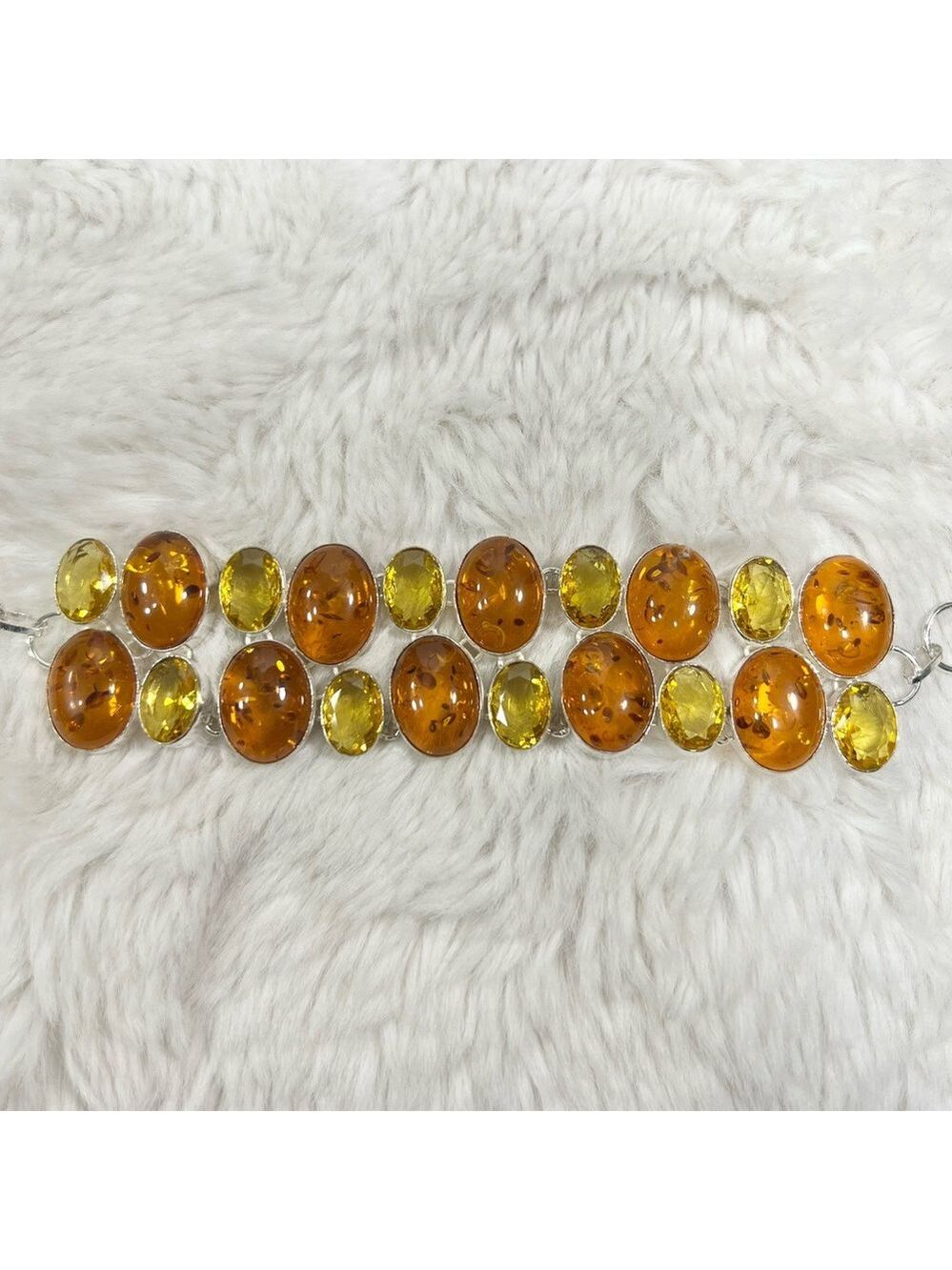 Amber & Citrine 925 Large synthetic stones Necklace Bracelet & ONE Earring ONLY - Picture 8 of 17